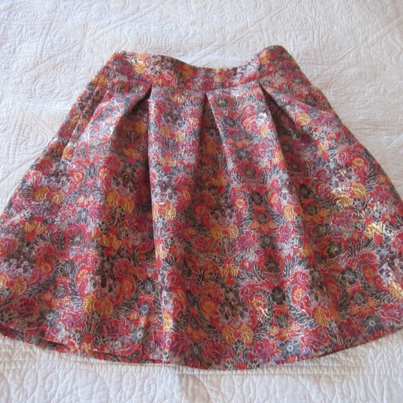 Maeve Skirt M Rosie Floral Red Brocade Pleated - Picture 2 of 8